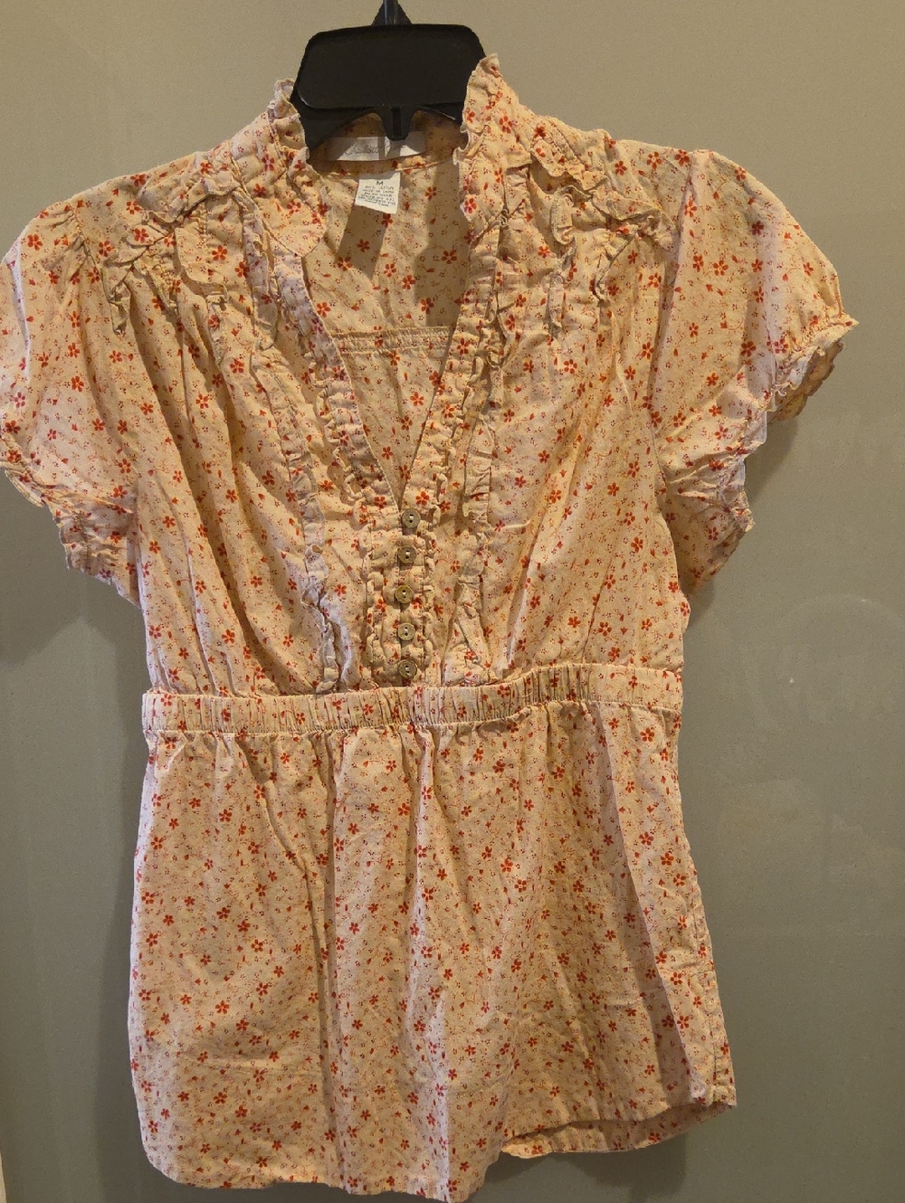Floral Ruffle Peplum Blouse - Cream with Red Flowers Boho